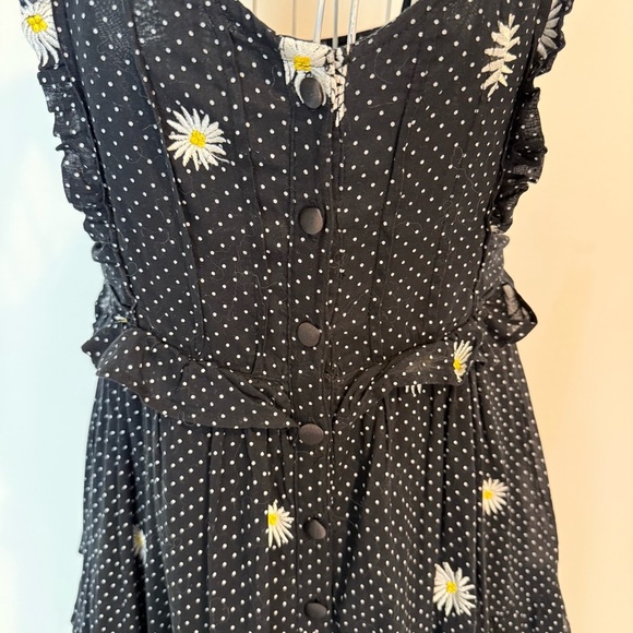 FREE PEOPLE DAISY CHAIN EMBROIDERY FLORAL A-LINE MIDI DRESS BLACK SZ XS BUTTONS - Picture 5 of 13